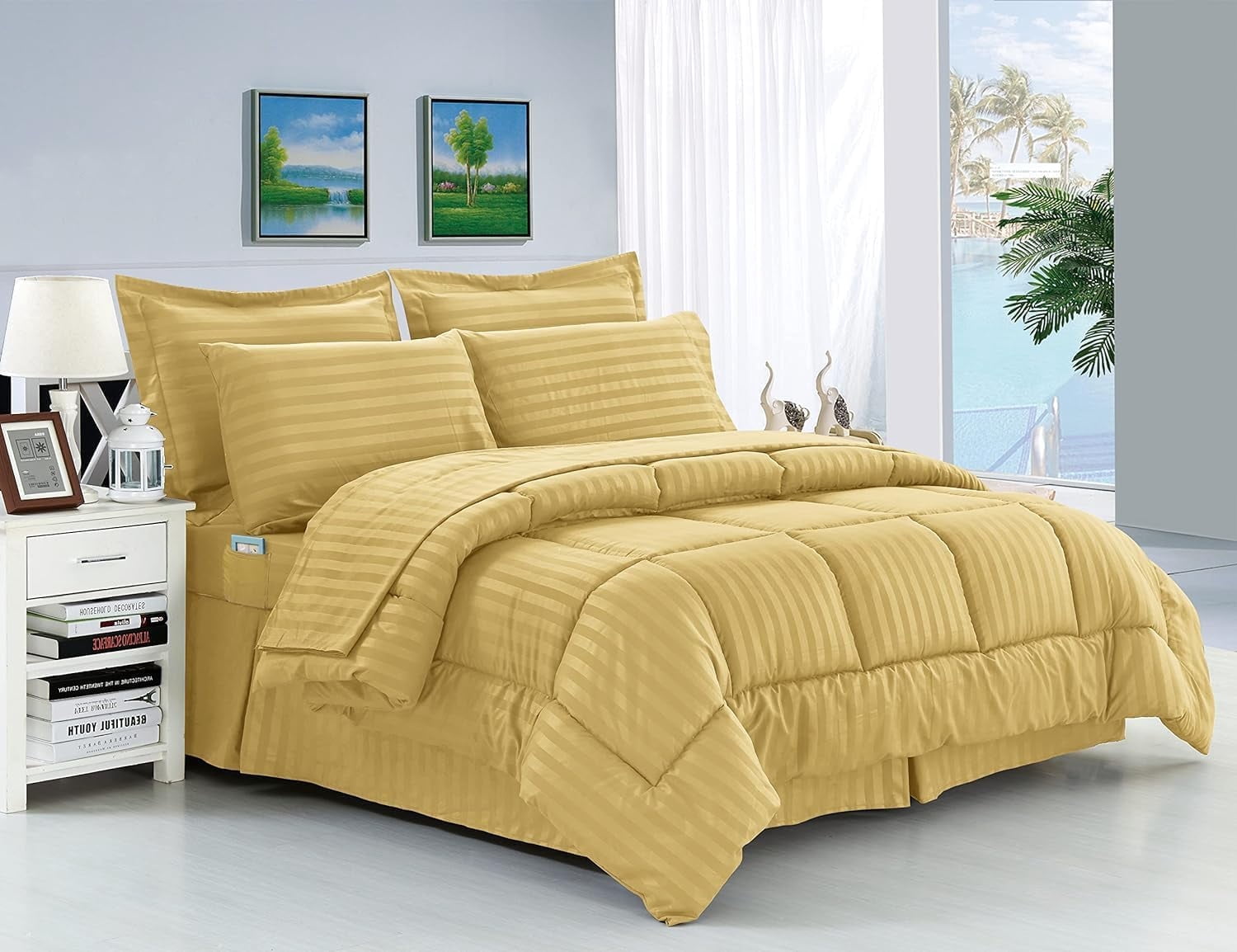 Elegant Comfort 8-Piece Dobby Stripe Bed-in-a-Bag Comforter Set ...