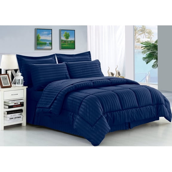 Elegant Comfort 8-Piece Hi-Loft Baffle Box Bed in a Bag, Full/Queen Navy Blue