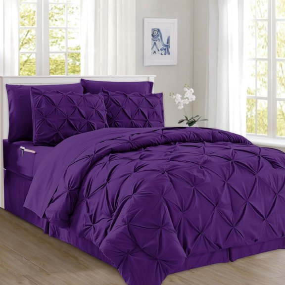 Elegant Comfort 8-Piece Pinch Pleated Comforter Set - All Season Bed in a Bag, Includes Smart Sheet Set, Bed Skirt, Comforter, Pillowcases & Shams, Twin/Twin XL, Purple