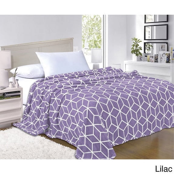Elegant Comfort All Season Adult Lavender Fleece Cube Pattern Polyester Bed Blanket, California King