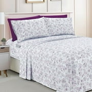 Elegant Comfort Amelia Paisley Printed 6-Piece Sheet Set, Deep Pocket 1500 Series, Fade and Wrinkle Resistant, Fitted sheets with Smart Pockets, Paisley Sheet Set, King, Purple