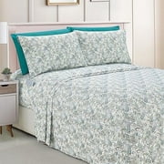 Elegant Comfort Amelia Paisley Printed 6-Piece Sheet Set, Deep Pocket, Fade and Wrinkle Resistant, Fitted sheets with Smart Pockets, King, Teal