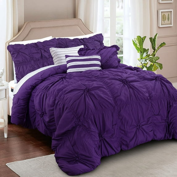 Elegant Comfort Amy 12-Piece Oversized Comforter, Bed-in-a-Bag Including 6-Piece Sheet Set Featuring Smart Pockets and Matching Decorative Pillows, Queen, Purple