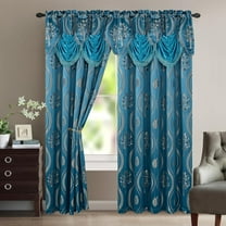Elegant Comfort Aurora Jacquard Look Curtain Panel Set with Attached Valance 54" X 84 inch (Set of 2), Navy Blue