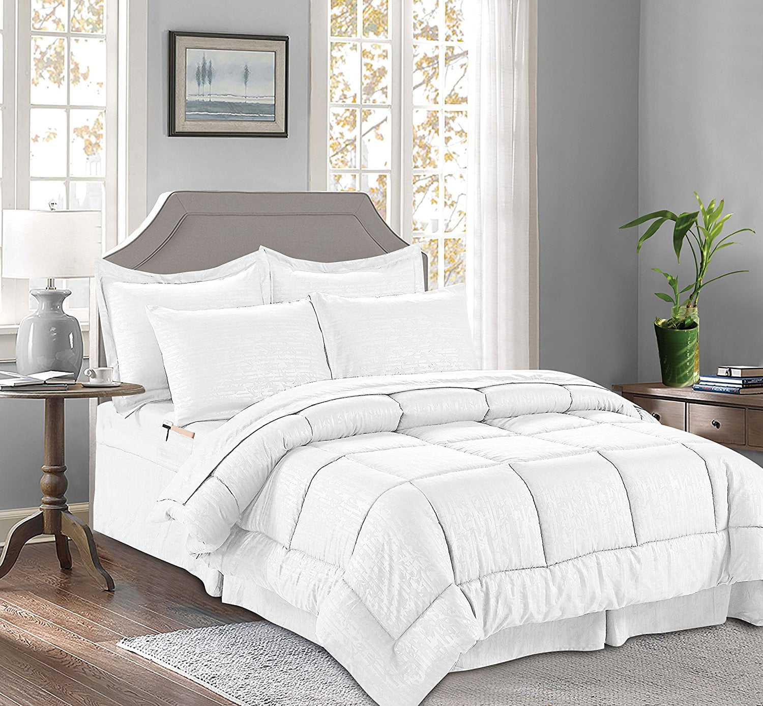 Elegant Comfort Bamboo 8 Piece Bed in a Bag, Full/Queen with Comforter, Shams, Bed Skirt, Pillowcases, Flat Sheet, Fitted Sheet