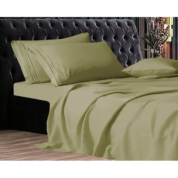 Elegant Comfort 1500 Series Wrinkle & Fade Resistant Ultra Soft 4-Piece Bed Sheet Set with Deep Pockets, Full Sage/Green