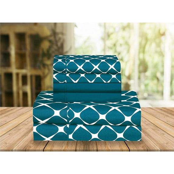 Elegant Comfort Bed Sheets Bloomingdale Pattern 1500 Thread Count Percale Egyptian Quality Wrinkle and Fade Resistant (6-Piece) Bedding Set, Queen, Teal