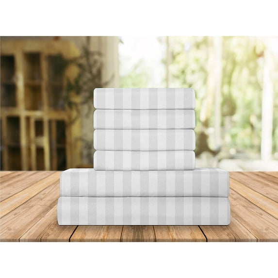 Elegant Comfort Bed Sheets Dobby Stripe 1500 Thread Count Percale Egyptian Quality Wrinkle and Fade Resistant (6-Piece) Bedding Set, King, White
