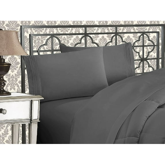 Bed Sheets Full Gray - Solid Print 1500 Thread Count Microfiber