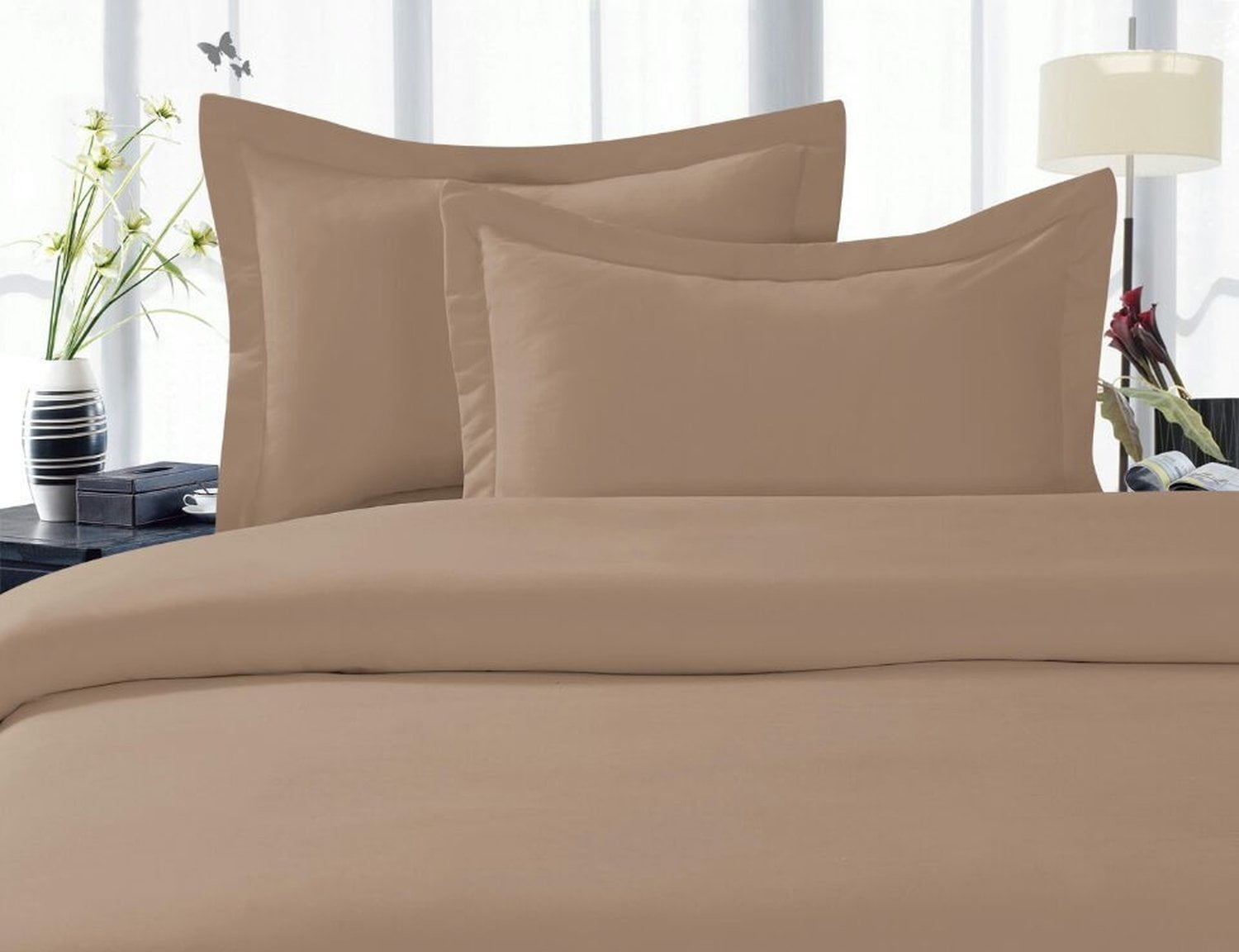 Elegant Comfort Bed Sheets King Beige Solid Print 1800 Thread Count