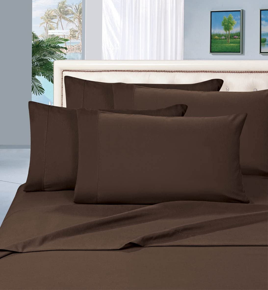Elegant Comfort Bed Sheets King Brown Solid Print 1800