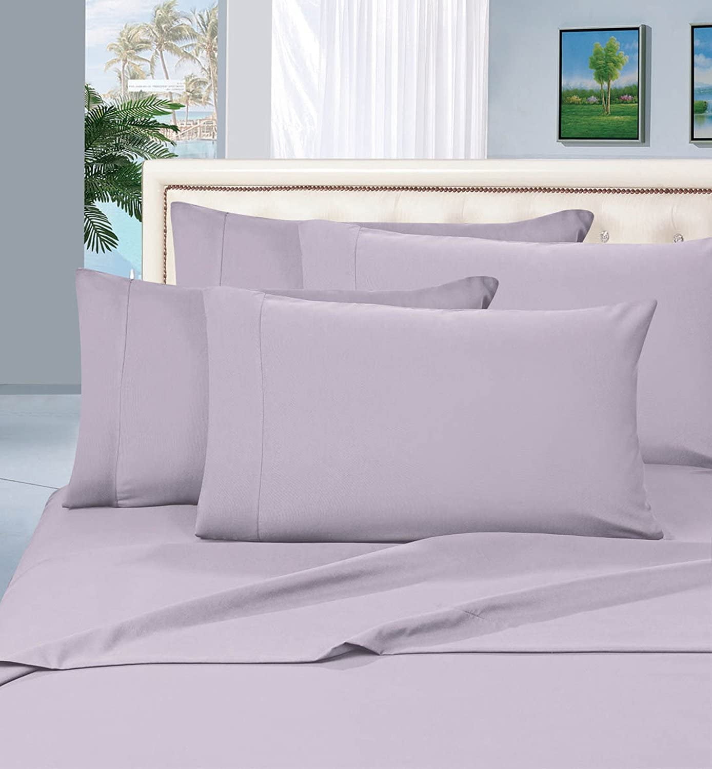 Elegant Comfort Bed Sheets King Purple Solid Print 1800 Thread Count