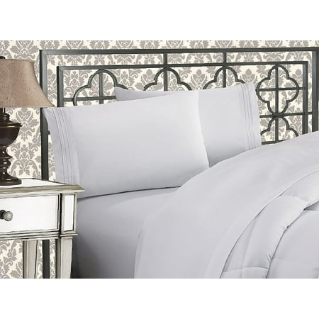 Elegant Comfort Bed Sheets King White - Solid Print 1500 Thread Count Polyester