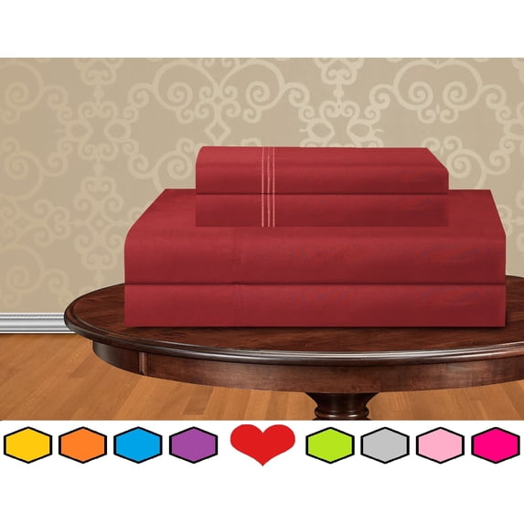 Elegant Comfort, , Bed Sheets, Full, Red, Solid, 0 Thread Count, Microfiber
