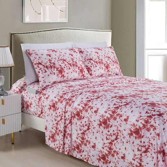 Elegant Comfort Bed Sheets Polyester Full Tie Dye Burgundy Tie-Dye 1500 Thread Count