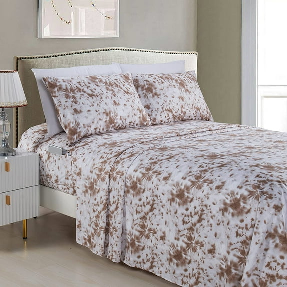 Elegant Comfort Bed Sheets Polyester Full Tie Dye Taupe Tie-Dye 1500 Thread Count