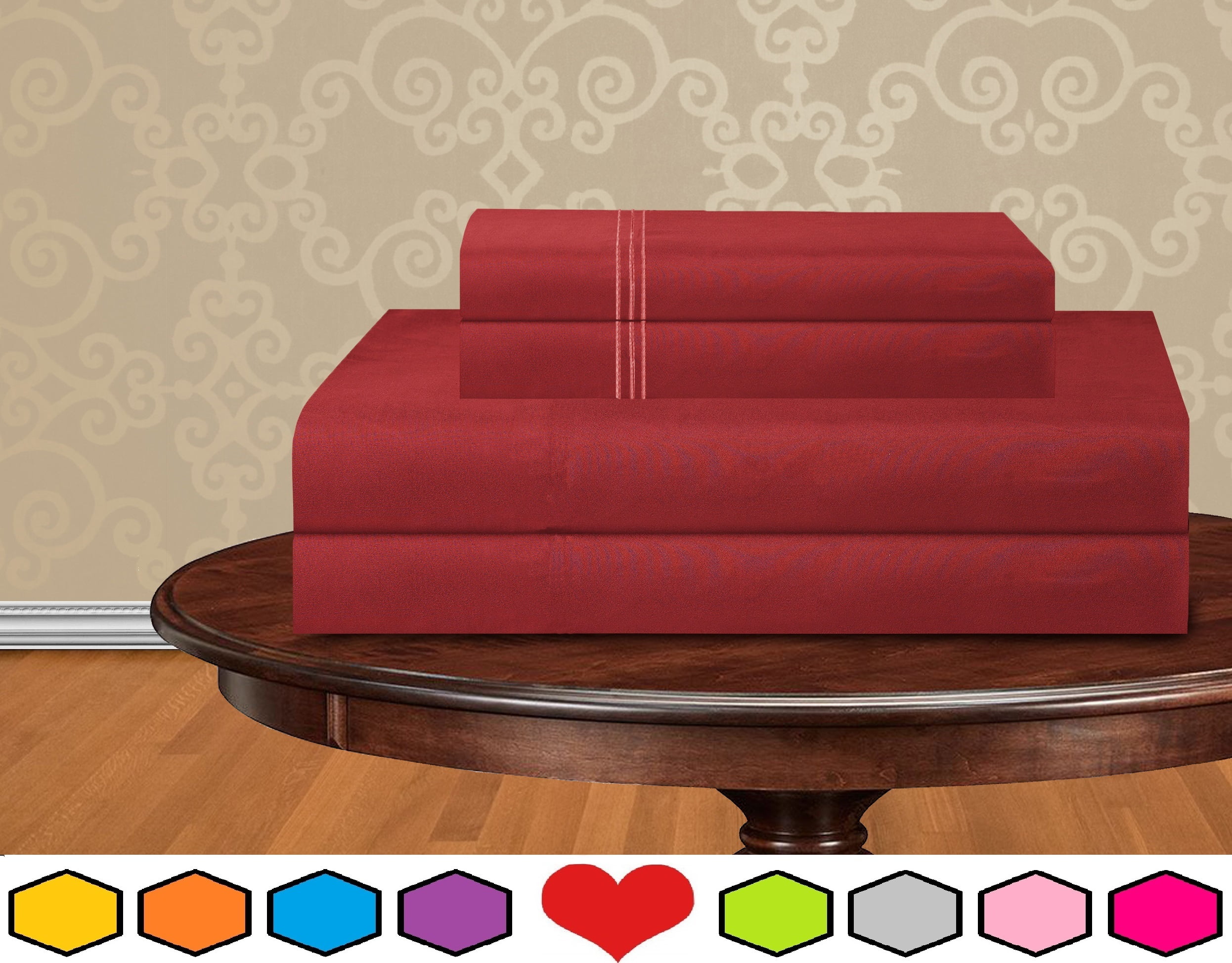 Elegant Comfort Bed Sheets Polyester Queen Red Solid 1500 Thread Count
