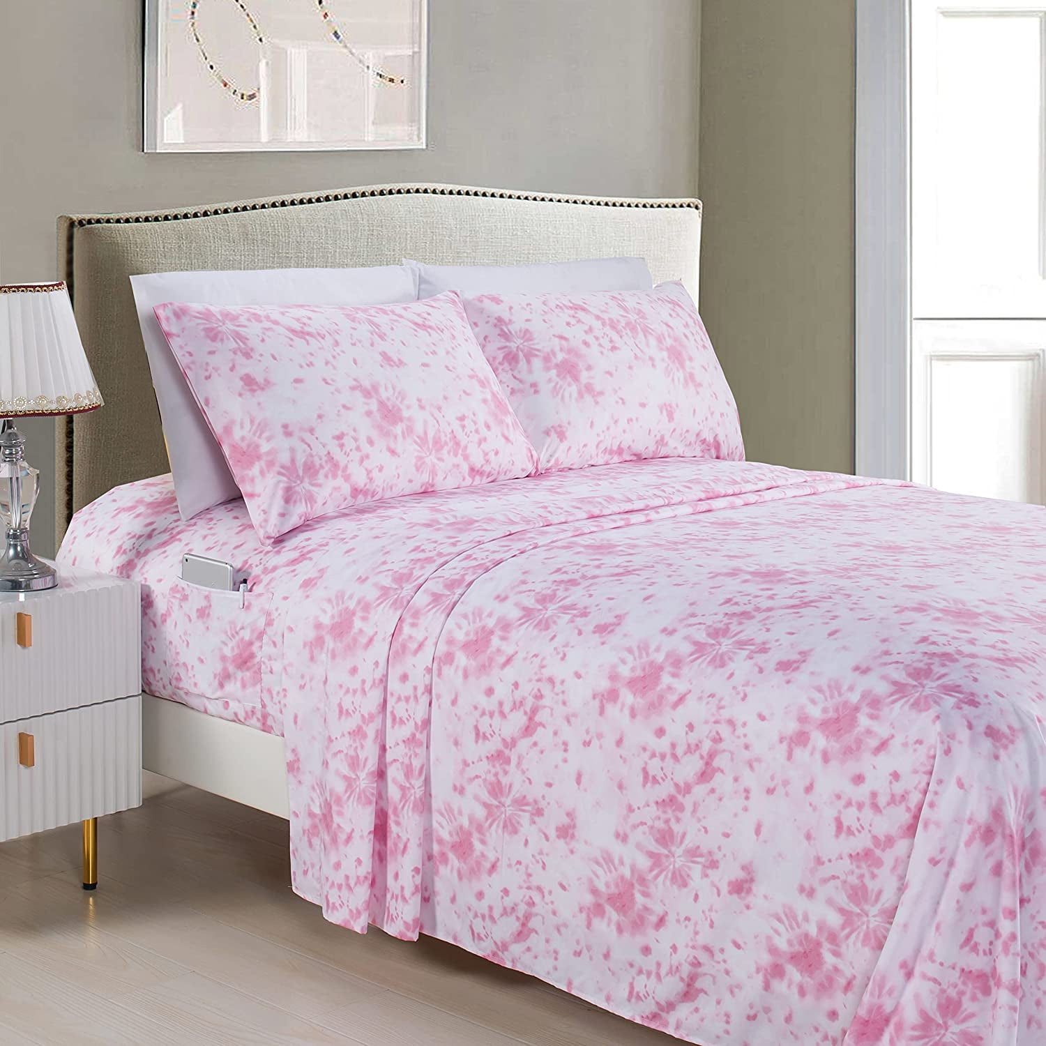 Elegant Comfort Bed Sheets Polyester TwinXl Tie Dye Light Pink TieDye