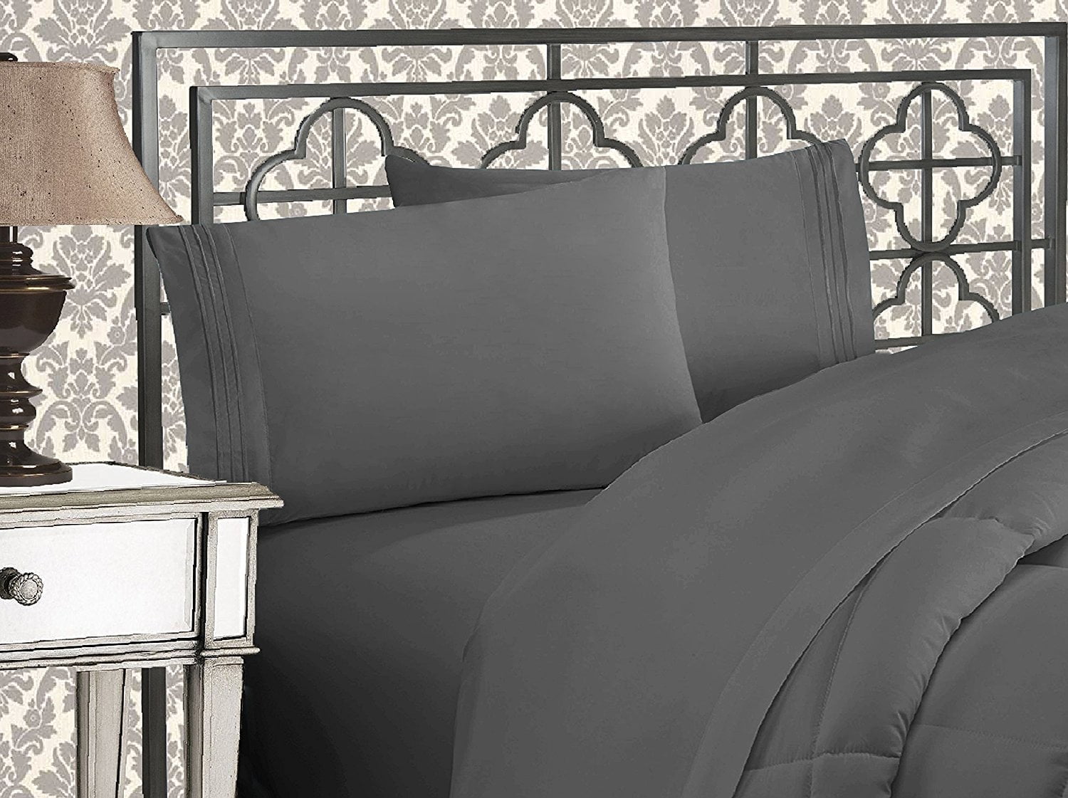 Elegant Comfort Bedding 4 Piece Bed Sheet Set 1500 Series Wrinkle Free with Deep Pockets , Full, Gray