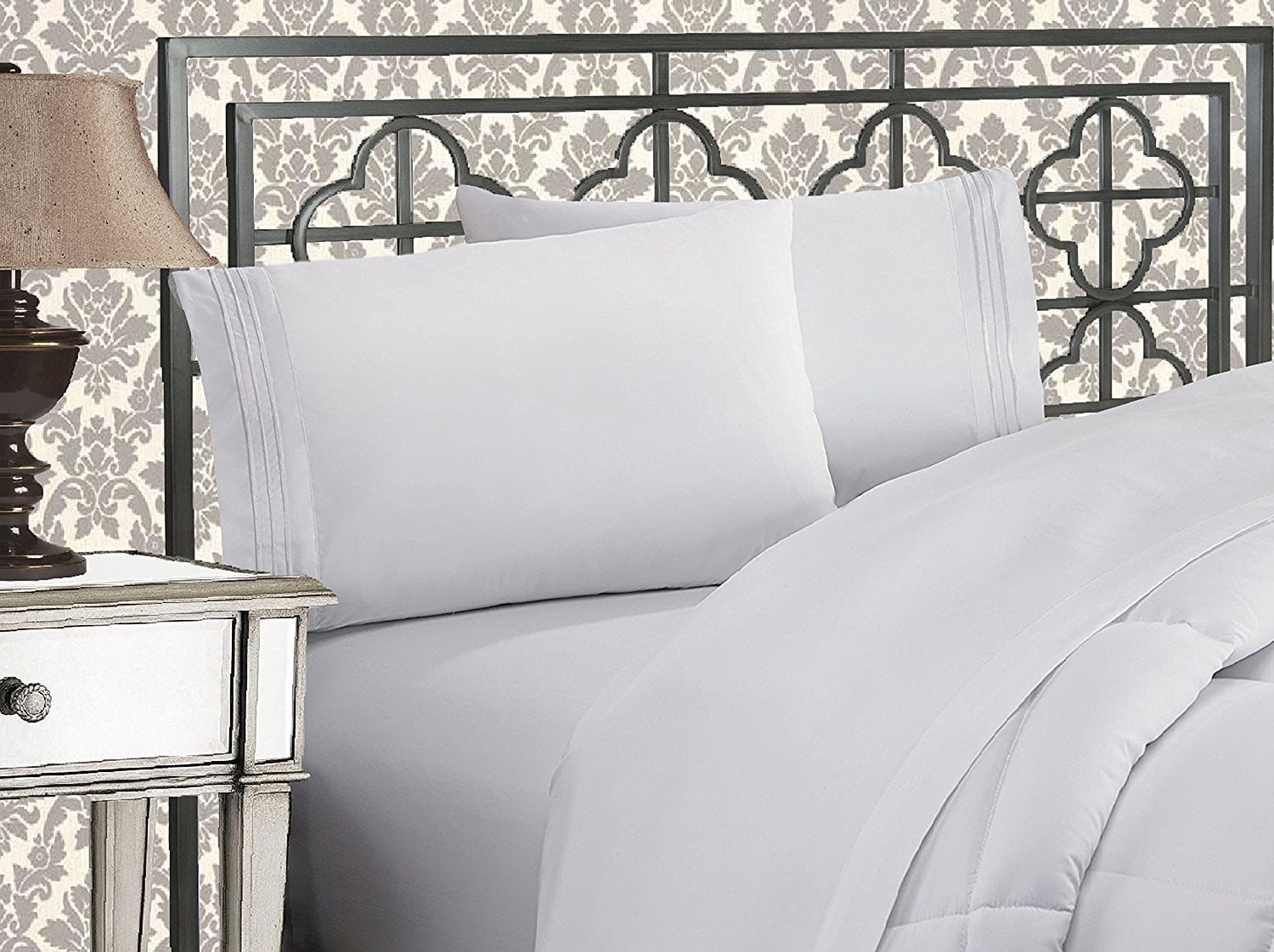 Elegant Comfort Bedding 4 Piece Bed Sheet Set 1500 Series Wrinkle Free with Deep Pockets , Full, White