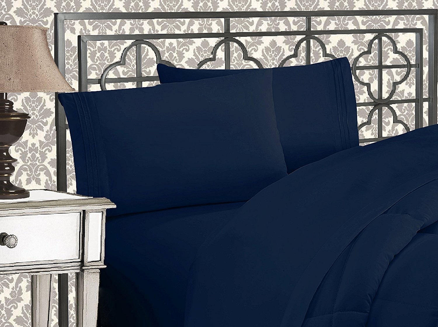 Elegant Comfort Bedding 4 Piece Bed Sheet Set 1500 Series Wrinkle Free with Deep Pockets , Queen, Navy Blue