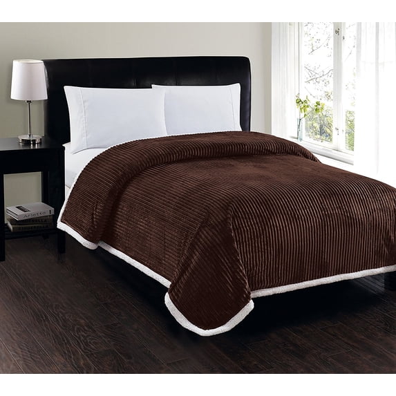 Elegant Comfort Best, Softest, Luxury Micro-Sherpa Blanket Heavy Weight Stripe Design Ultra Plush Blanket, Full/Queen, Chocolate