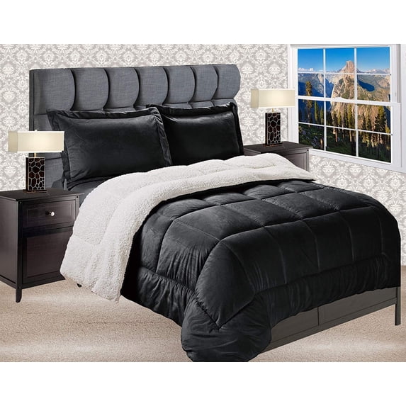 Elegant Comfort Black Solid Print Microfiber Comforter Sets, King (3 Counts)