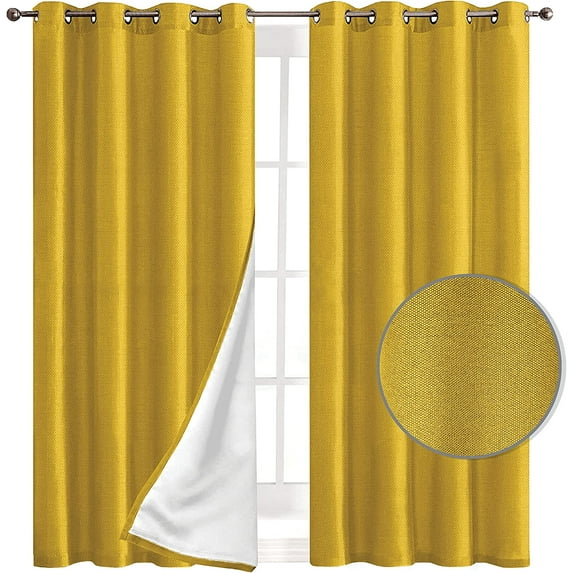 Thermal Insulated Darkening Curtains, Grommet Top Draperies for Bedroom, Office and Living Room, (Set of 2) 54" x 95", Yellow