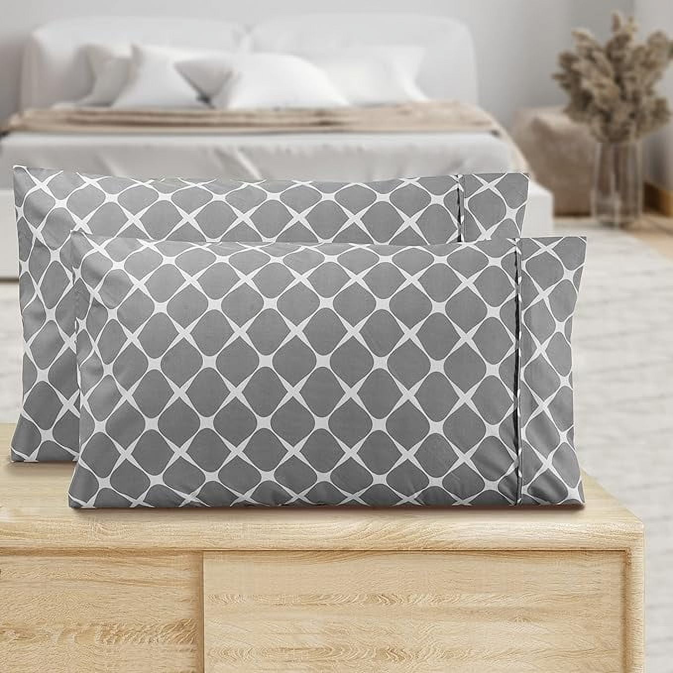 Elegant Comfort Bloomingdale Pattern Pillowcase Set, 1500 Series, 2-Piece, Super Soft, Wrinkle-Resistant, King Pillowcase, Gray