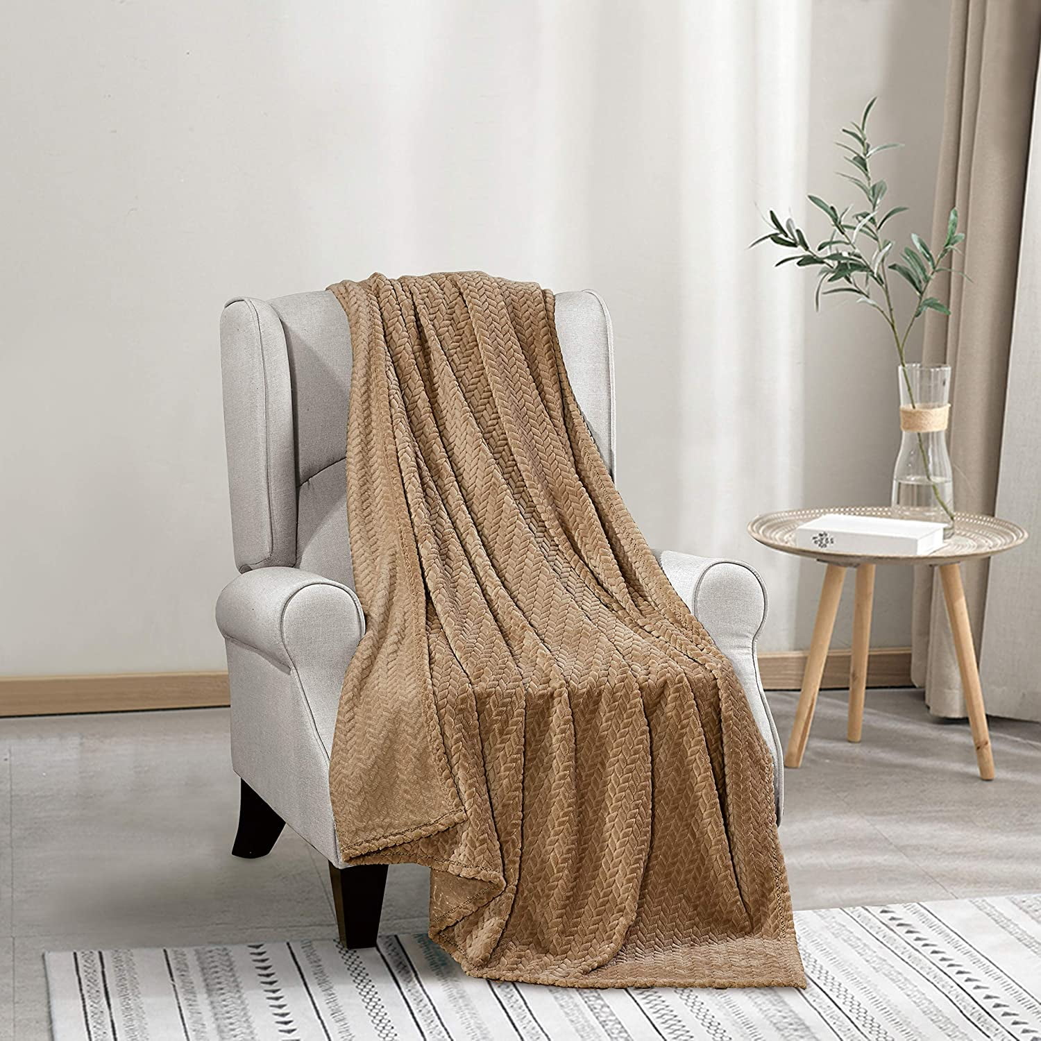 Taupe Chevron Fleece Sherpa Throw Blanket, 50" x 60"