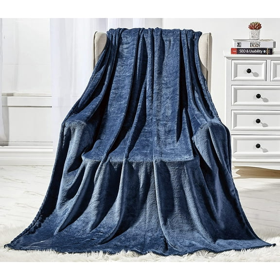 Lightweight Printed Throw Blanket- All Season, Ultra Soft, Cozy and Plush- Decorative Throw Blankets, Perfect for Lounging, 50 x 60 inches, Solid Throw Blanket, Navy