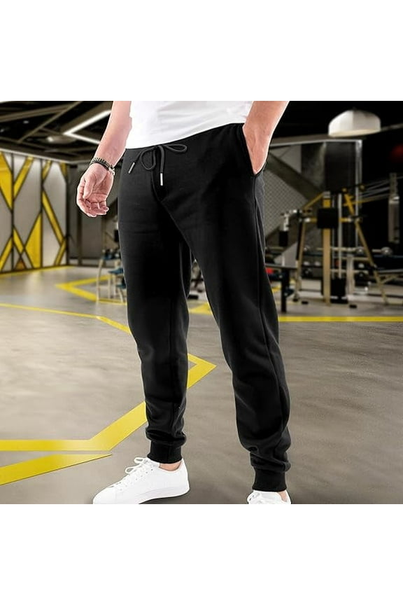 Casual Men's Cotton Fleece Jogger with Pockets - Comfortable Sweatpants for Men - Active Fleece Lounge Pants,Small, Black