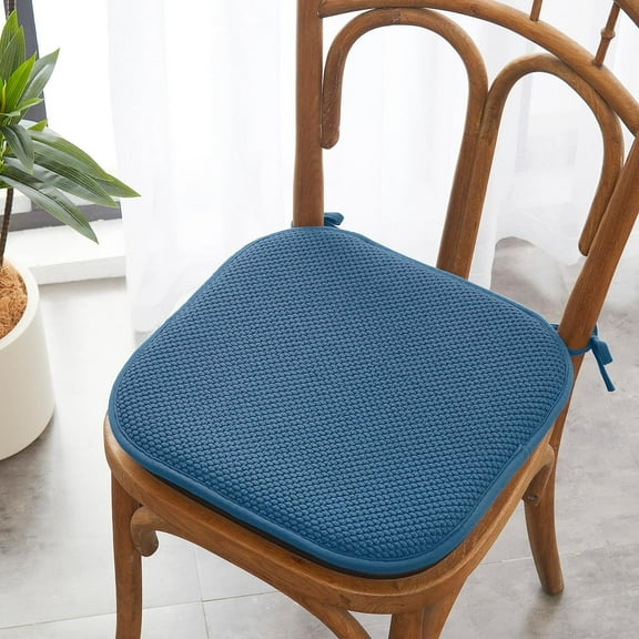 Elegant Comfort Chair Cushion Covers with Ties and Non Skid Rubber Backing-Thick Memory Foam - Soft Cushion Pad- Rounded Square Seat Cover-16 x 16 Inches- Honeycomb Textured Pattern, Set of 2, Blue