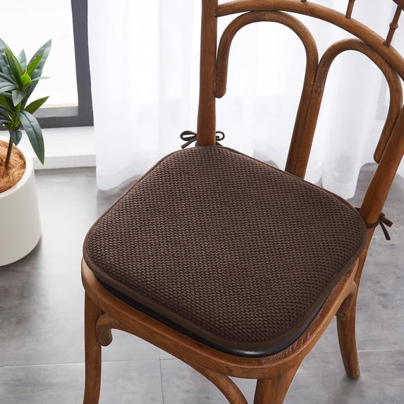 Elegant Comfort Chair Cushion Covers with Ties and Non Skid Rubber Backing-Thick Memory Foam - Soft Cushion Pad- Rounded Square Seat Cover-16 x 16 Inches- Honeycomb Textured Pattern, Set of 6, Brown