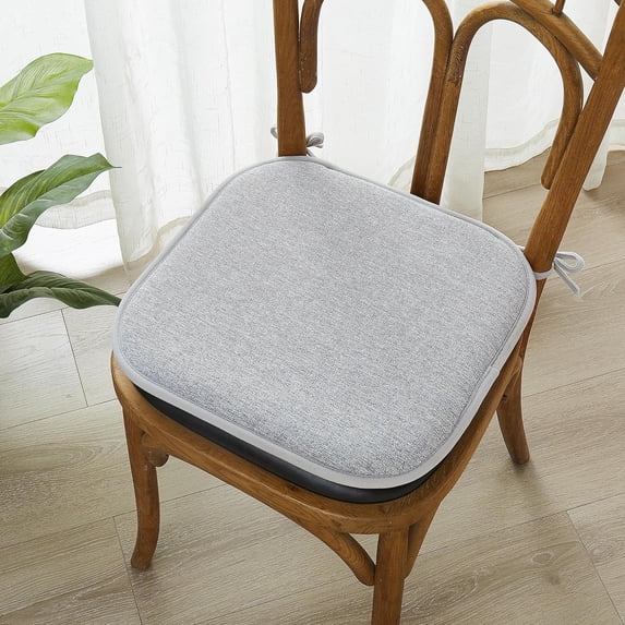 Elegant Comfort Chair Cushion Covers with Ties and Non Skid Rubber Backing-Thick Memory Foam - Soft Cushion Pad- Rounded Square Seat Cover- 16 x 16 Inches - Set of 8 Thatch Textured Pattern, Gray