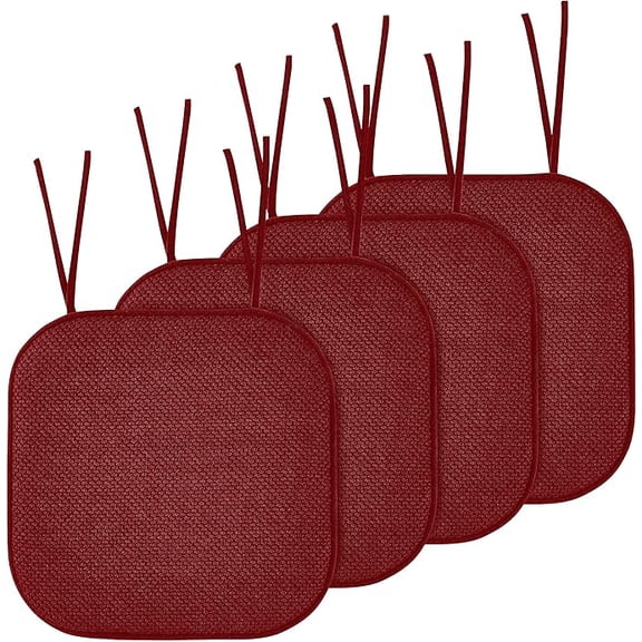 Elegant Comfort Chair Cushion Covers with Ties and Non Skid Rubber Backing-Thick Memory Foam - Soft Cushion Pad- Rounded Square Seat Cover-16 x 16 Inches-Honeycomb Textured Pattern, Set of 4, Burgundy