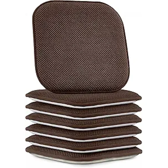 Elegant Comfort Chair Cushion Covers with Ties and Non Skid Rubber Backing-Thick Memory Foam - Soft Cushion Pad- Rounded Square Seat Cover-16 x 16 Inches- Honeycomb Textured Pattern, Set of 6, Brown