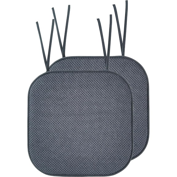 Elegant Comfort Chair Cushion Covers with Ties and Non Skid Rubber Backing-Thick Memory Foam - Soft Cushion Pad- Rounded Square Seat Cover-16 x 16 Inches- Honeycomb Textured Pattern, Set of 2, Gray