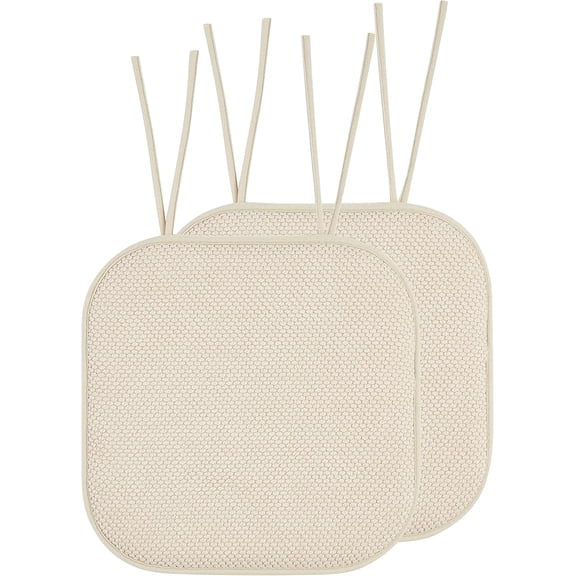 Elegant Comfort Chair Cushion Covers with Ties and Non Skid Rubber Backing-Thick Memory Foam - Soft Cushion Pad- Rounded Square Seat Cover-16 x 16 Inches- Honeycomb Textured Pattern, Set of 2, Linen