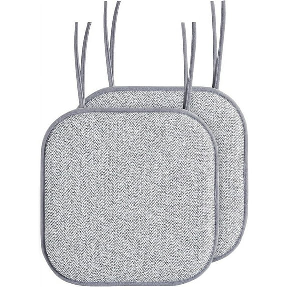 Elegant Comfort Chair Cushion Covers with Ties and Non Skid Rubber Backing-Thick Memory Foam - Soft Cushion Pad- Rounded Square Seat Cover- 16 x 16 Inches - Set of 2 Chevron Textured Pattern, Gray