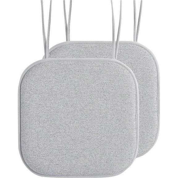Elegant Comfort Chair Cushion Covers with Ties and Non Skid Rubber Backing-Thick Memory Foam - Soft Cushion Pad- Rounded Square Seat Cover- 16 x 16 Inches - Set of 2 Thatch Textured Pattern, Gray