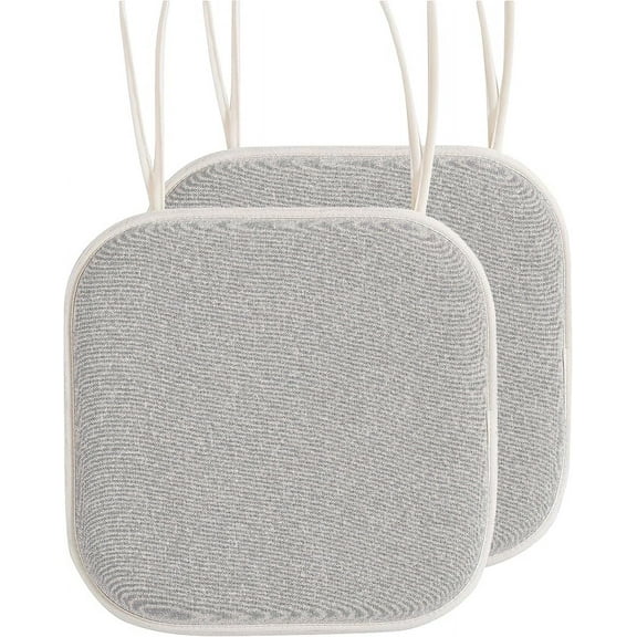 Elegant Comfort Chair Cushion Covers with Ties and Non Skid Rubber Backing-Thick Memory Foam - Soft Cushion Pad- Rounded Square Seat Cover- 16 x 16 Inches - Set of 2 Thatch Textured Pattern, Cream