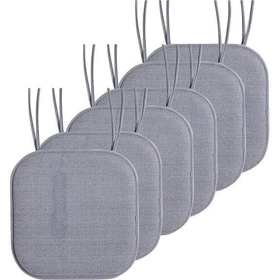 Elegant Comfort Chair Cushion Covers with Ties and Non Skid Rubber Backing-Thick Memory Foam - Soft Cushion Pad- Rounded Square Seat Cover- 16 x 16 Inches - Set of 6 Mosaic Textured Pattern, Gray