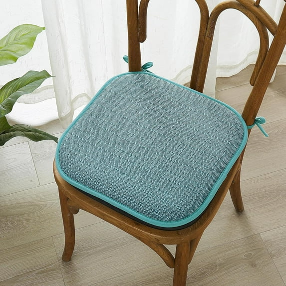 Elegant Comfort Chair Cushion Covers with Ties and Non Skid Rubber Backing-Thick Memory Foam - Soft Cushion Pad- Rounded Square Seat Cover- 16 x 16 Inches - Set of 6 Mosaic Textured Pattern, Aqua