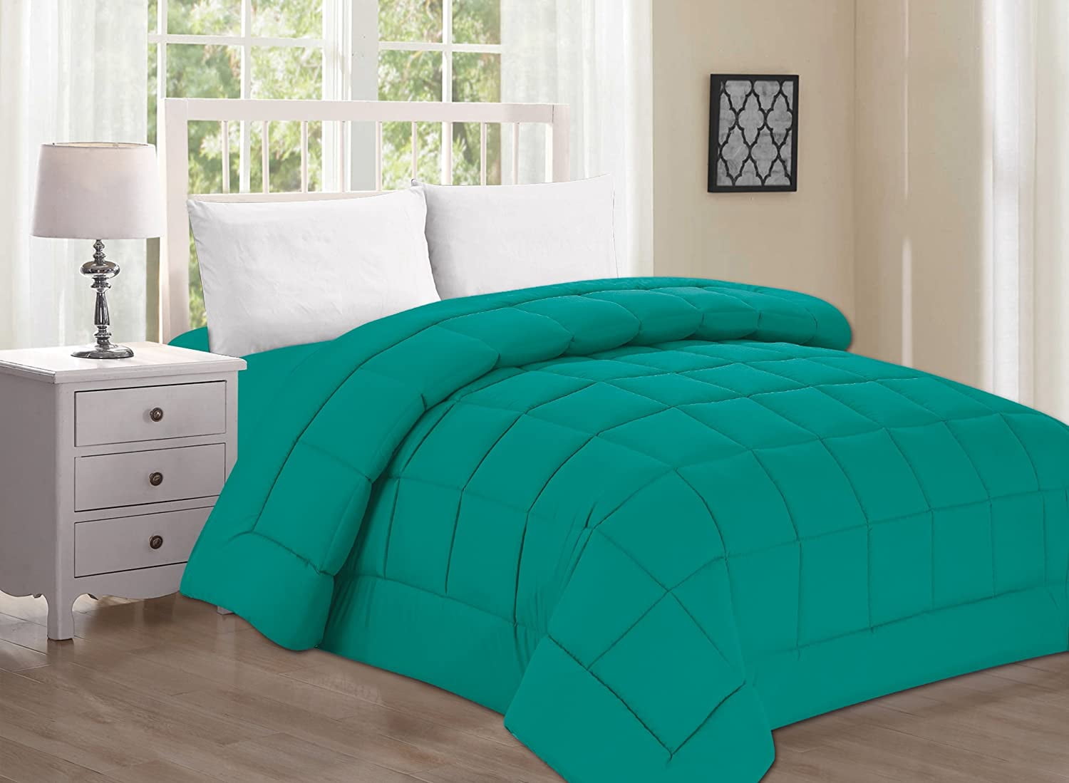 Elegant Comfort Classic Collection Hypoallergenic Microfiber Comforter, Twin, Turquoise