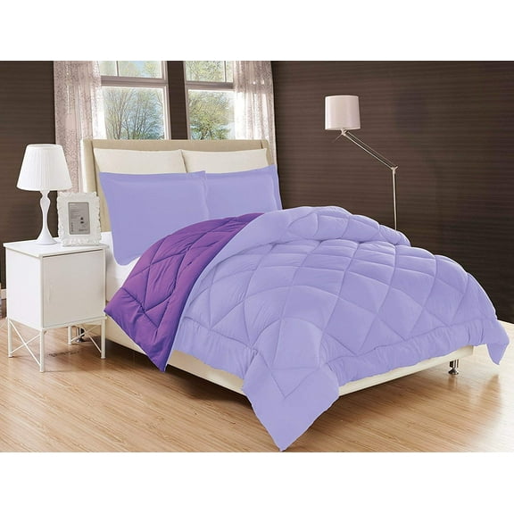 Elegant Comfort Classic Lilac Purple Solid Print Microfiber Comforters, Twin, Reversible(2 Count)