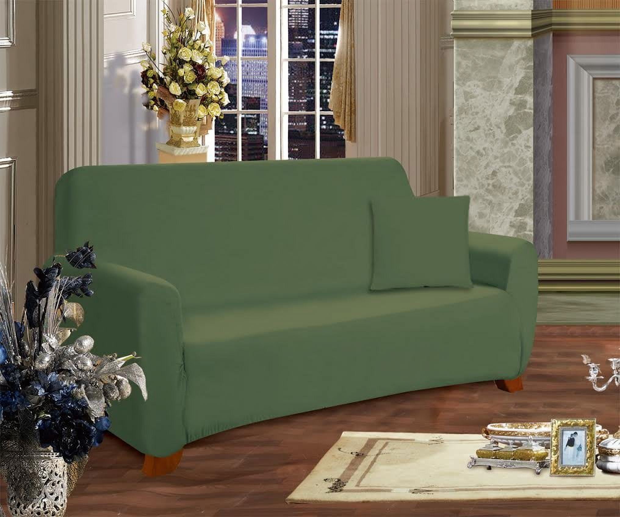 Elegant Comfort Luxury Soft Stretch Sofa Slipcover Sage-Green Polyester ...
