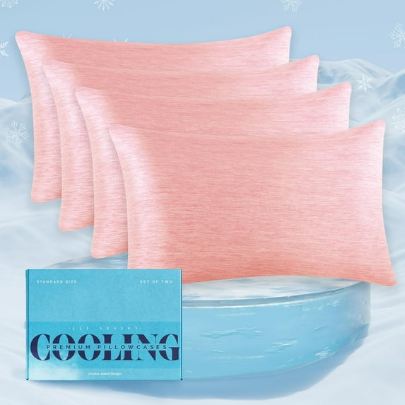 Elegant Comfort Cooling Pillowcase Set for Hot Sleepers, 4-Piece Arc-Chill Pillowcases, Soft, and Reversible Pillow Covers for Hair and Skin, King, Light Pink