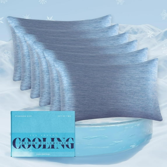 Elegant Comfort Cooling Pillowcase Set for Hot Sleepers, 6-Piece Arc-Chill Pillowcases, Soft, and Reversible Pillow Covers for Hair and Skin, King, Navy Blue