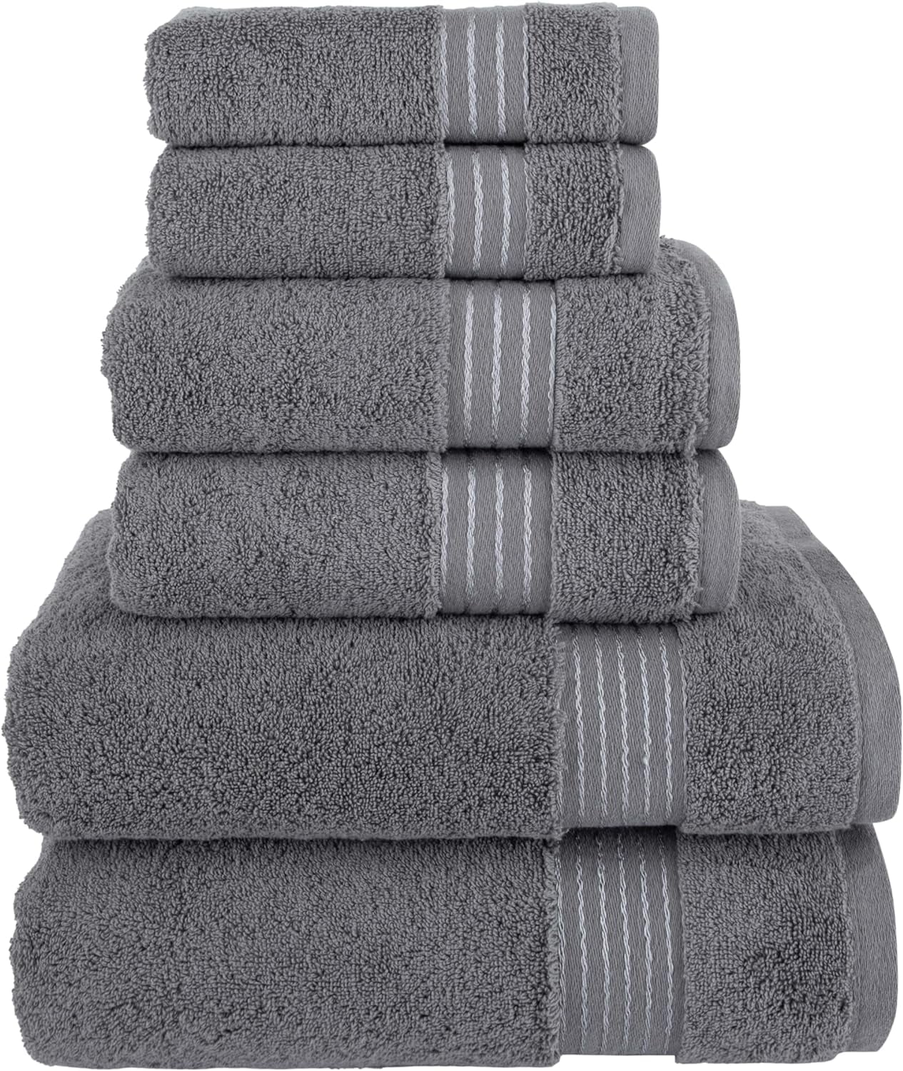 Elegant Comfort Cotton 6-Piece Towel Set, Includes 2 Washcloths, 2 Hand Towels and 2 Bath Towels, 100% Turkish Cotton - Highly Absorbent and Super Soft Towels for Bathroom, Grey